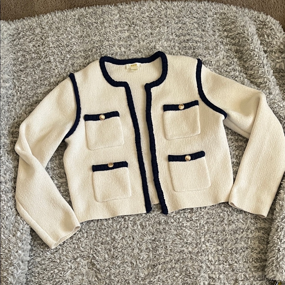 Maeve Cream and Navy Cardigan Sweater